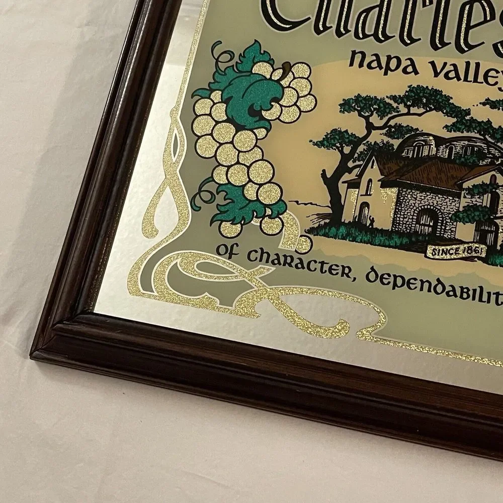 Charles Krug‎ Napa Valley Wines Art SignMirror Framed Rare